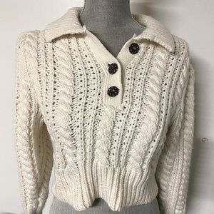 Zara chunky knit cropped jeweled button collared sweater Sz small